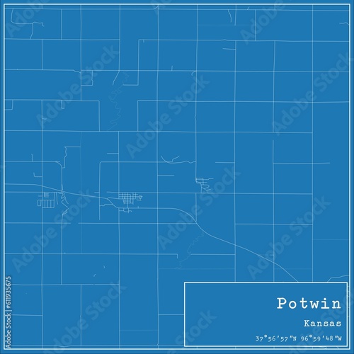 Blueprint US city map of Potwin, Kansas.