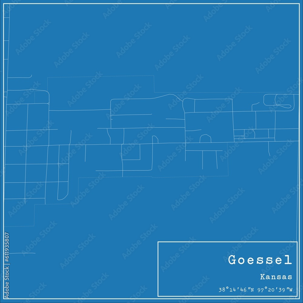 Blueprint US city map of Goessel, Kansas.