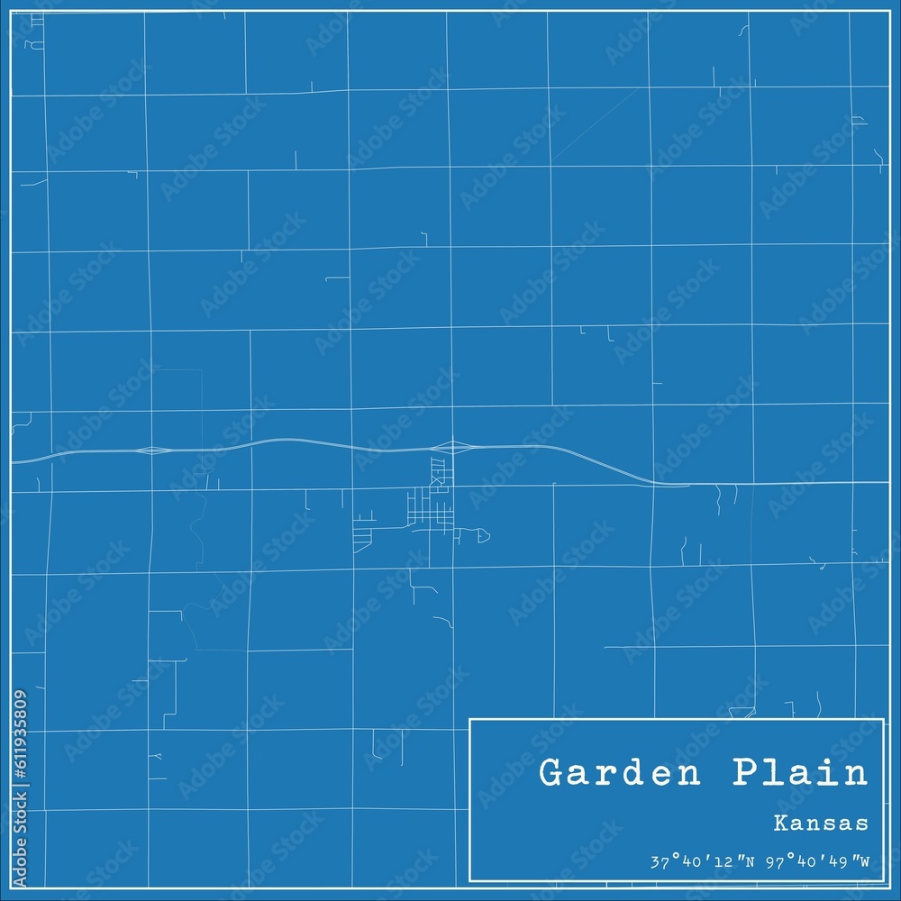 Fototapeta premium Blueprint US city map of Garden Plain, Kansas.