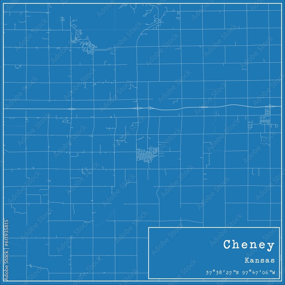 Blueprint US city map of Cheney, Kansas. Blueprint US city map of Cheney, Kansas.