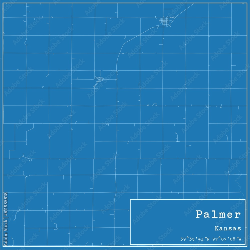 Blueprint US city map of Palmer, Kansas.