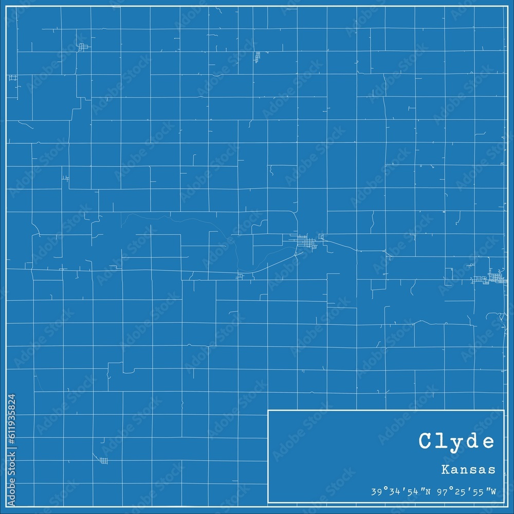 Blueprint US city map of Clyde, Kansas. Blueprint US city map of Clyde, Kansas.