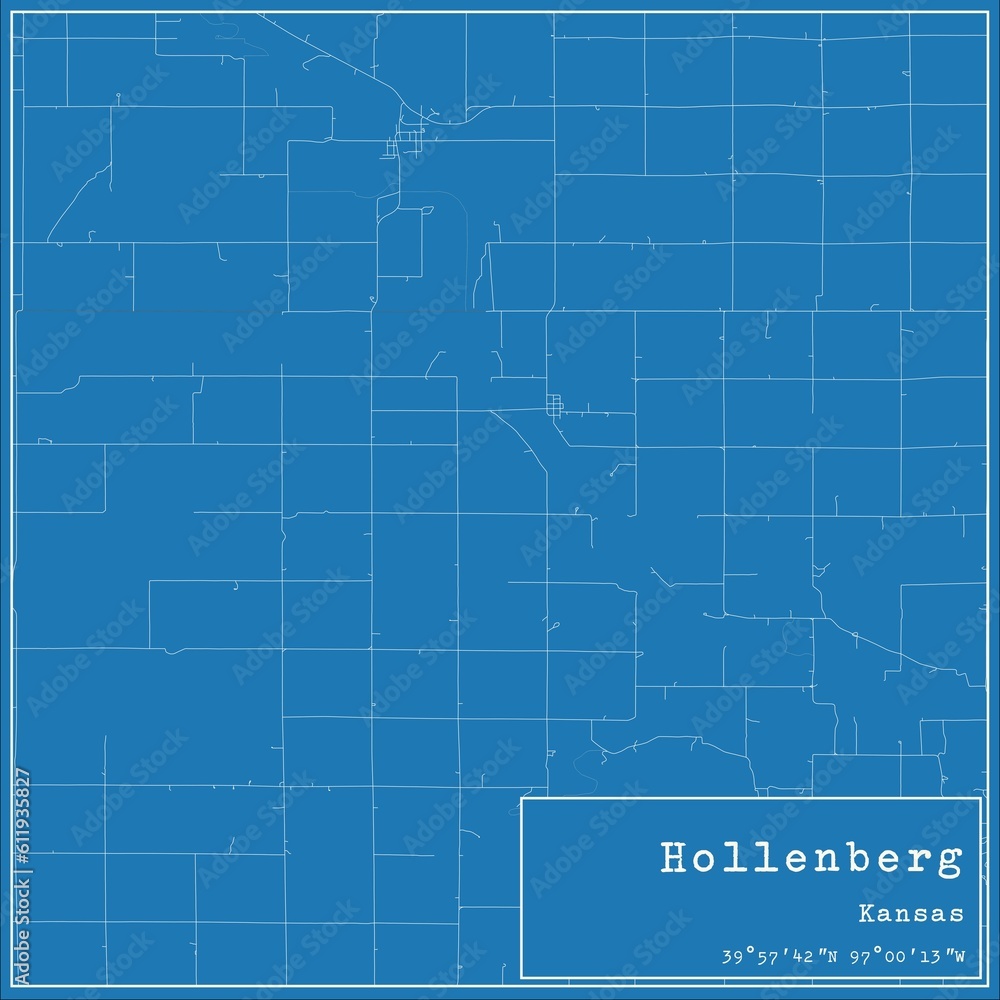 Fototapeta premium Blueprint US city map of Hollenberg, Kansas.