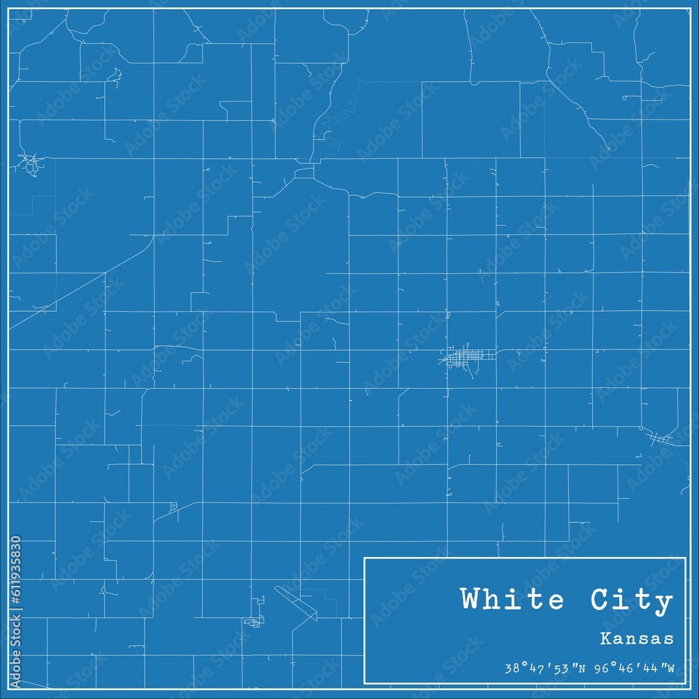Blueprint US city map of White City, Kansas.