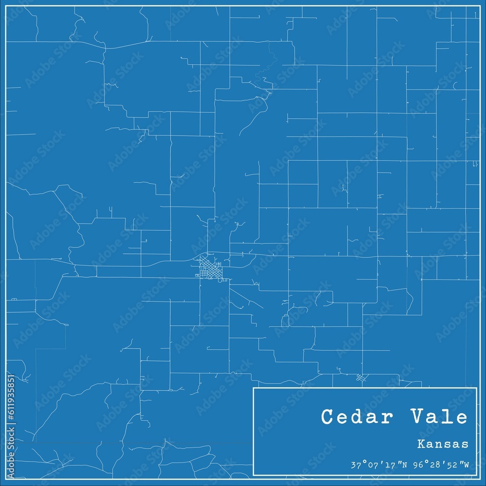 Blueprint US city map of Cedar Vale, Kansas.