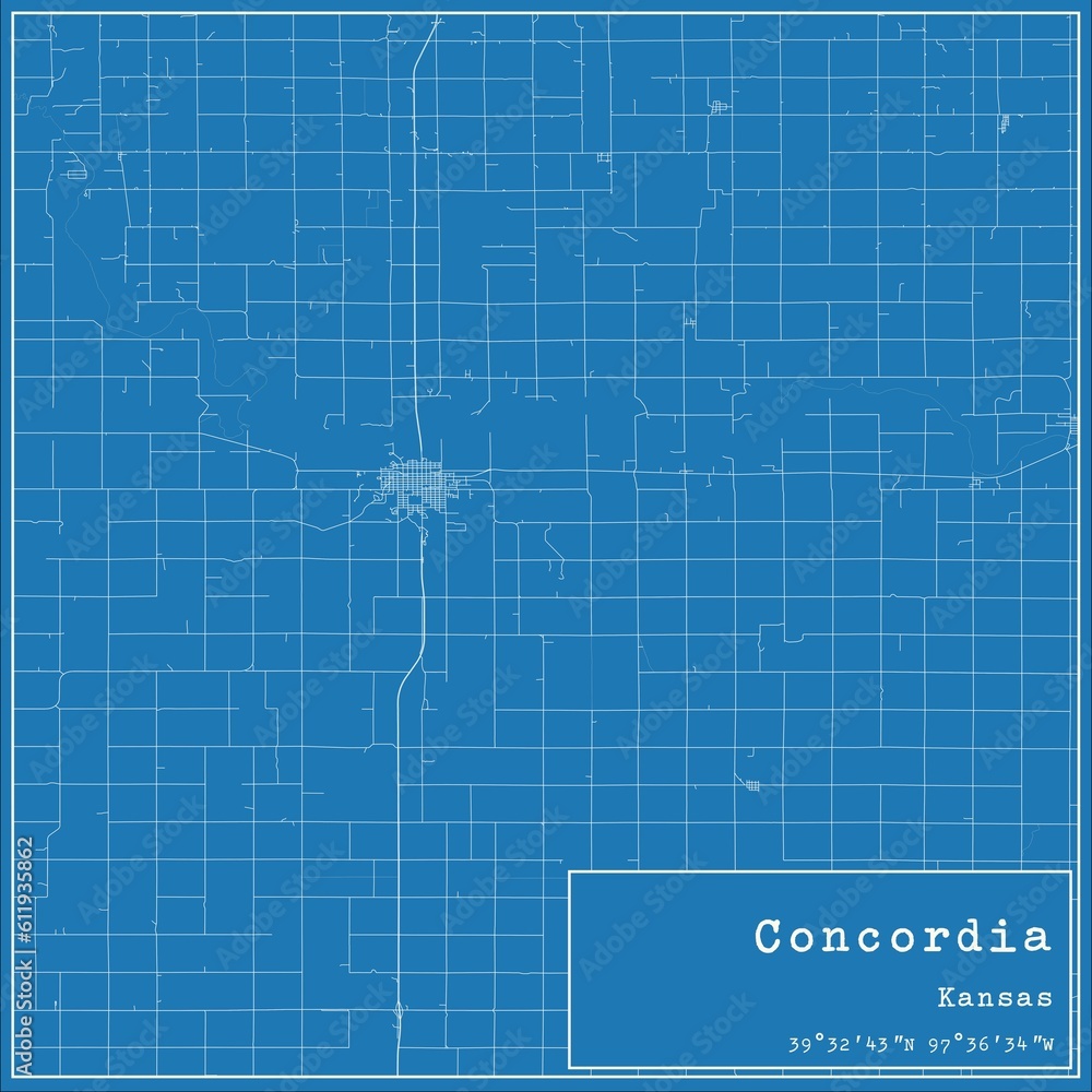 Blueprint US city map of Concordia, Kansas.
