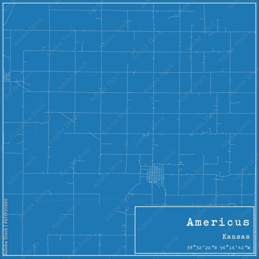 Blueprint US city map of Americus, Kansas. Blueprint US city map of Americus, Kansas.