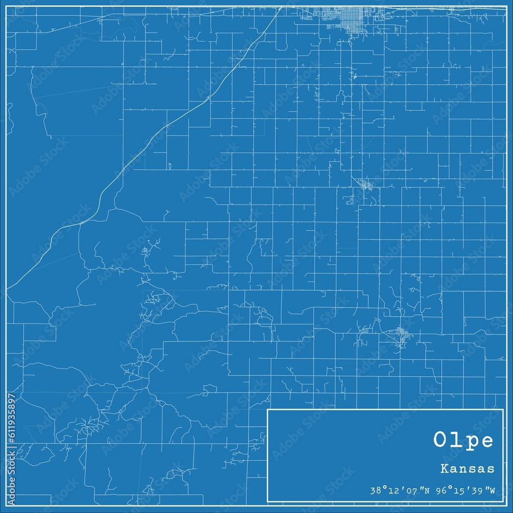 Blueprint US city map of Olpe, Kansas. Blueprint US city map of Olpe, Kansas.