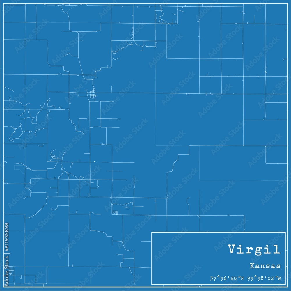 Blueprint US city map of Virgil, Kansas.