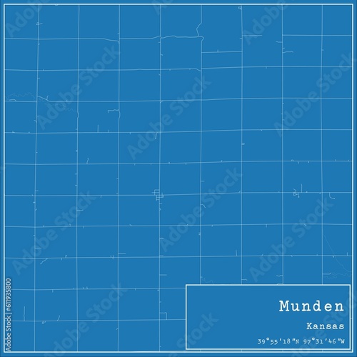 Blueprint US city map of Munden, Kansas. © Rezona