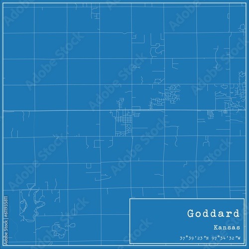 Blueprint US city map of Goddard, Kansas.