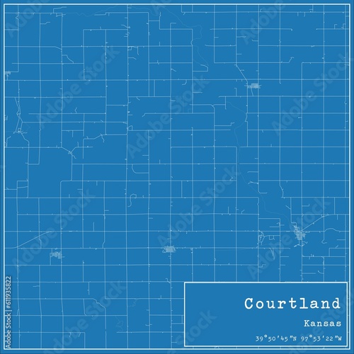 Blueprint US city map of Courtland, Kansas.