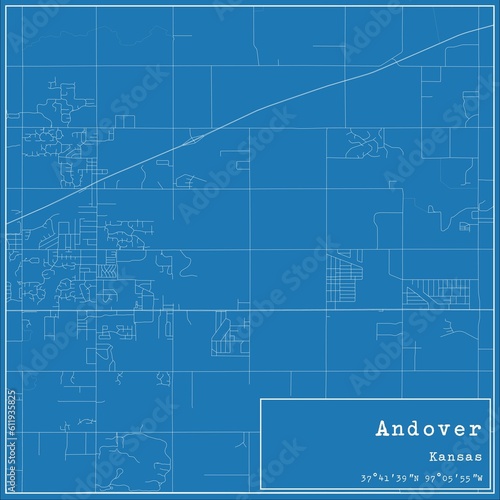 Blueprint US city map of Andover, Kansas.