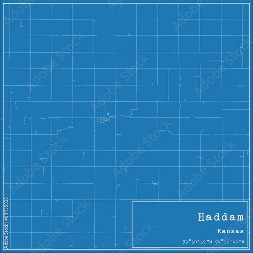 Blueprint US city map of Haddam, Kansas. photo