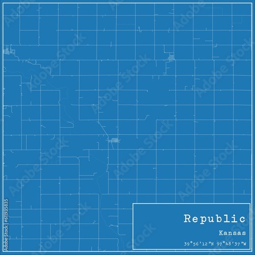 Blueprint US city map of Republic, Kansas.