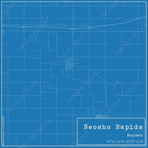 Blueprint US city map of Neosho Rapids  Kansas.