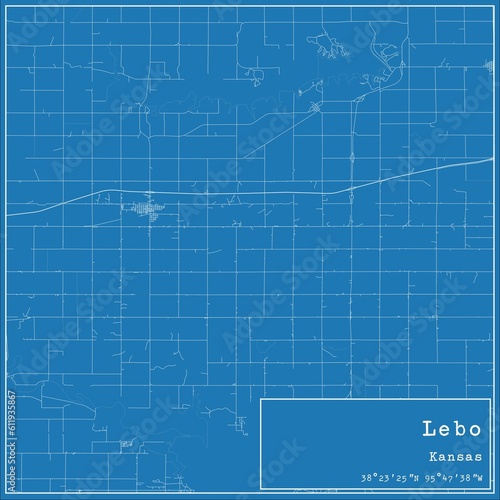 Blueprint US city map of Lebo, Kansas. photo