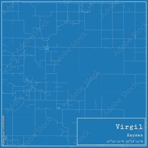 Blueprint US city map of Virgil, Kansas. photo