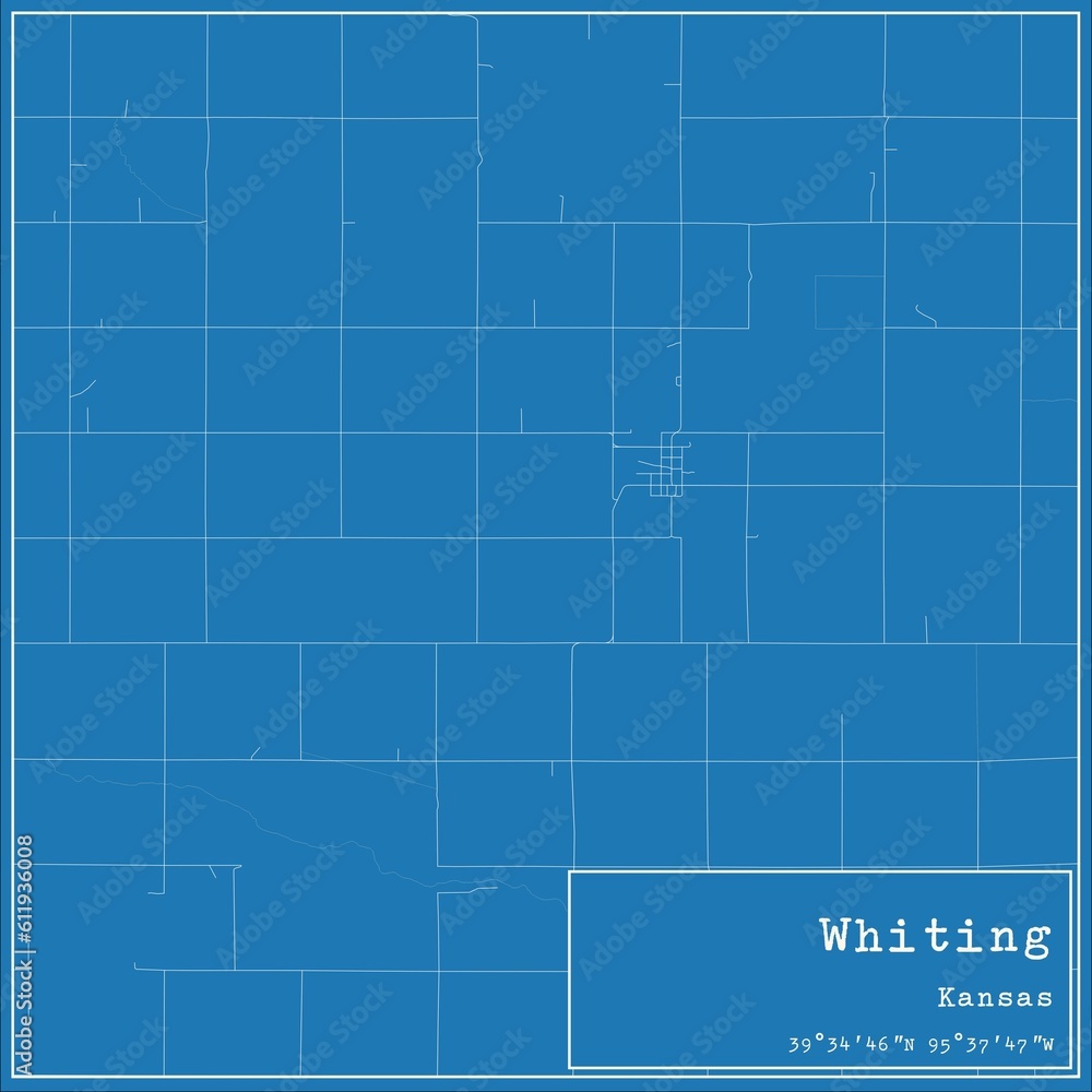Blueprint US city map of Whiting, Kansas.