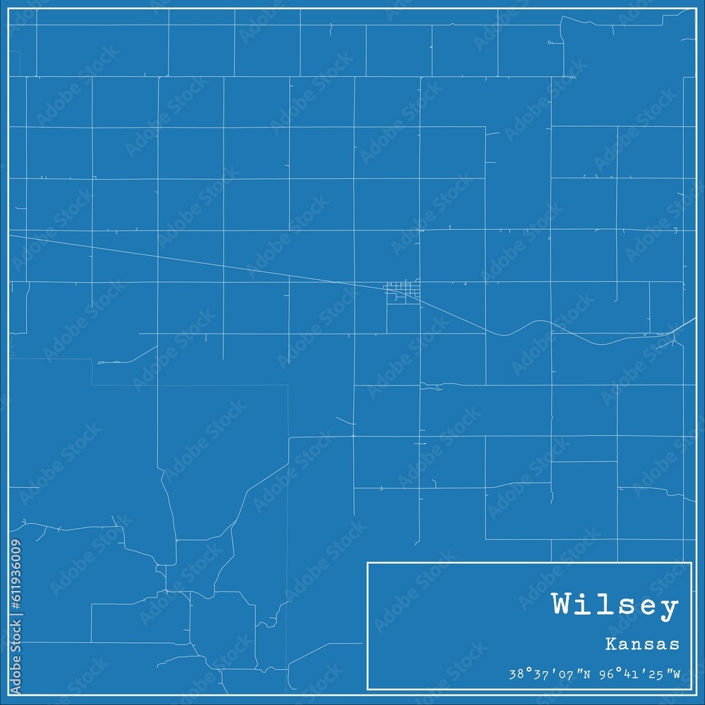 Blueprint US city map of Wilsey, Kansas.