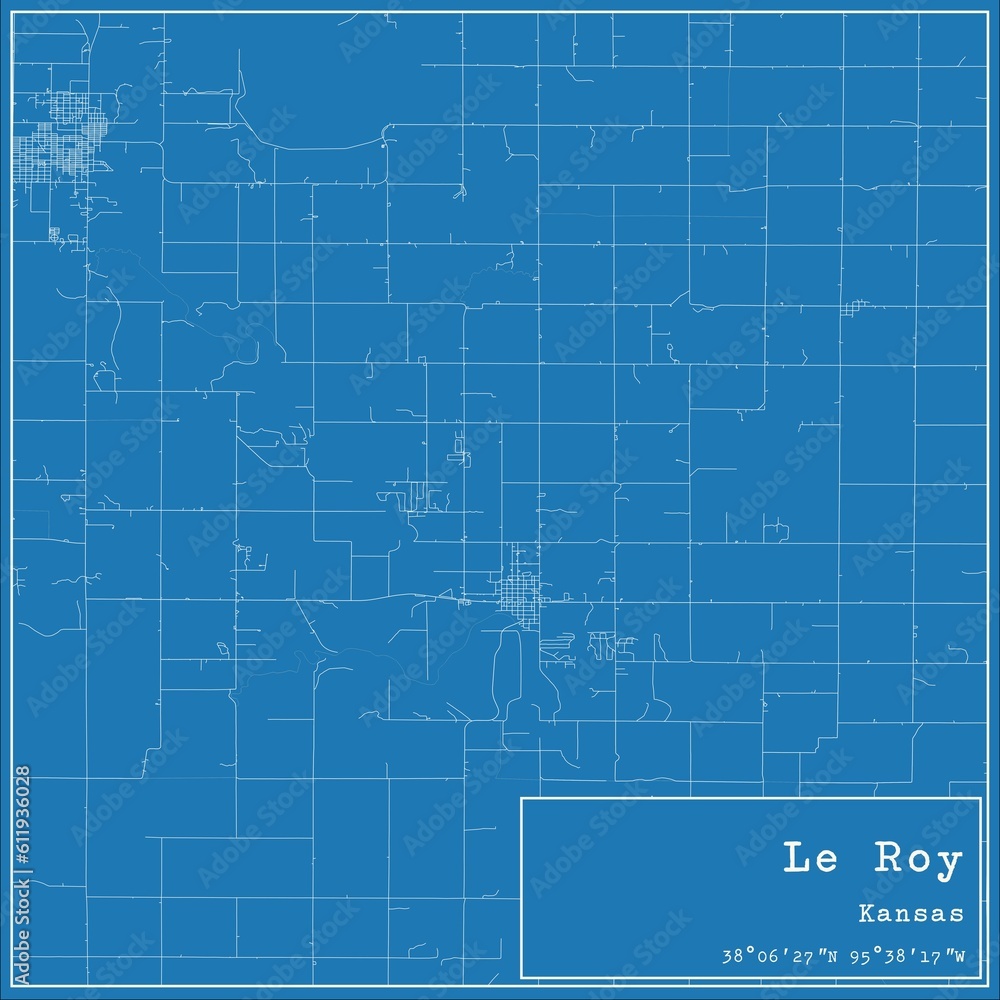 Blueprint US city map of Le Roy, Kansas. Blueprint US city map of Le Roy, Kansas.