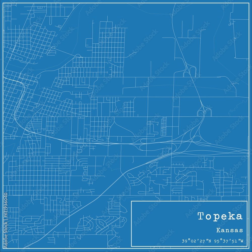 Obraz premium Blueprint US city map of Topeka, Kansas.