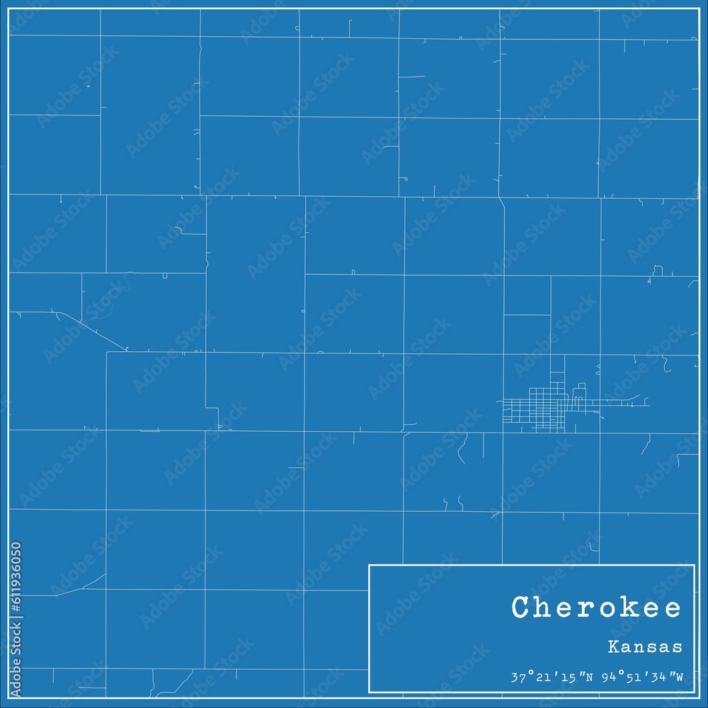 Blueprint US city map of Cherokee, Kansas. Blueprint US city map of Cherokee, Kansas.