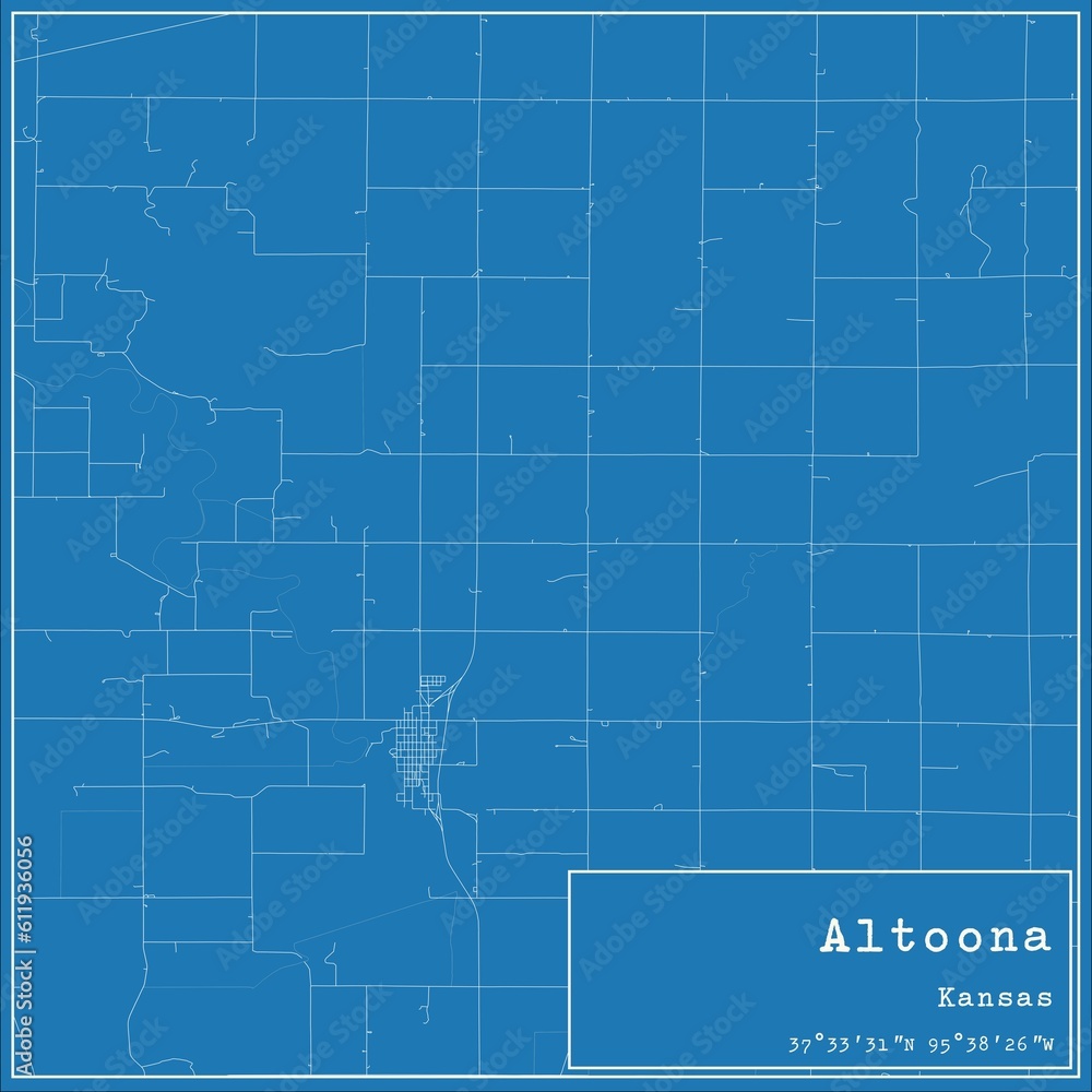Blueprint US city map of Altoona, Kansas.