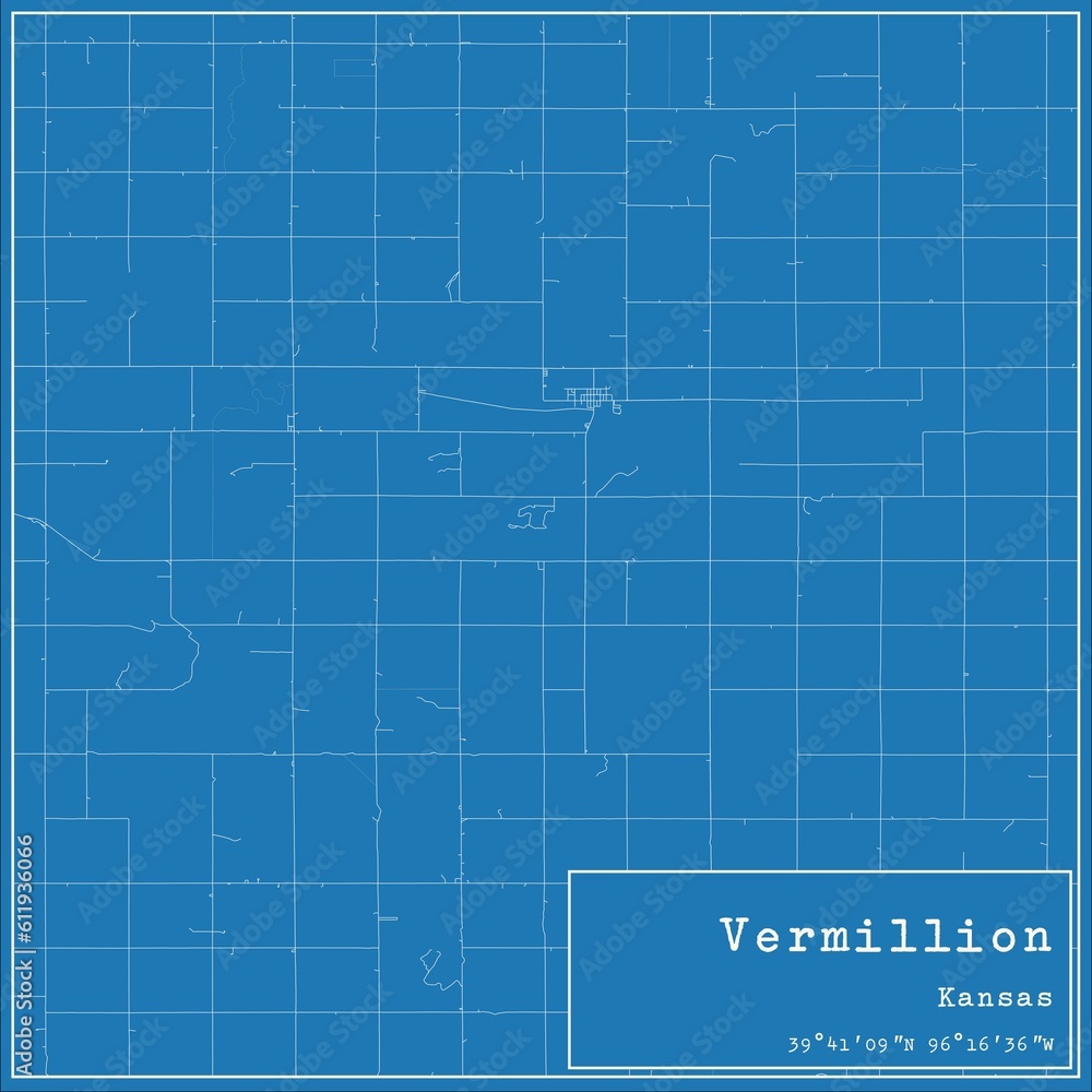 Blueprint US city map of Vermillion, Kansas.