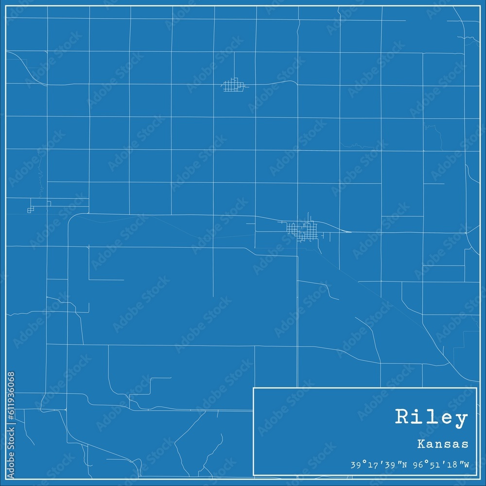 Blueprint US city map of Riley, Kansas.