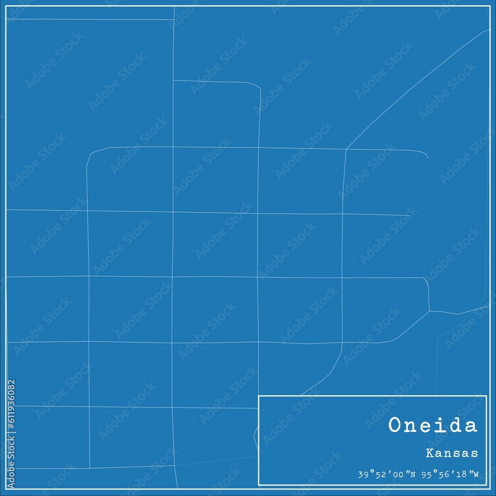 Blueprint US city map of Oneida, Kansas.