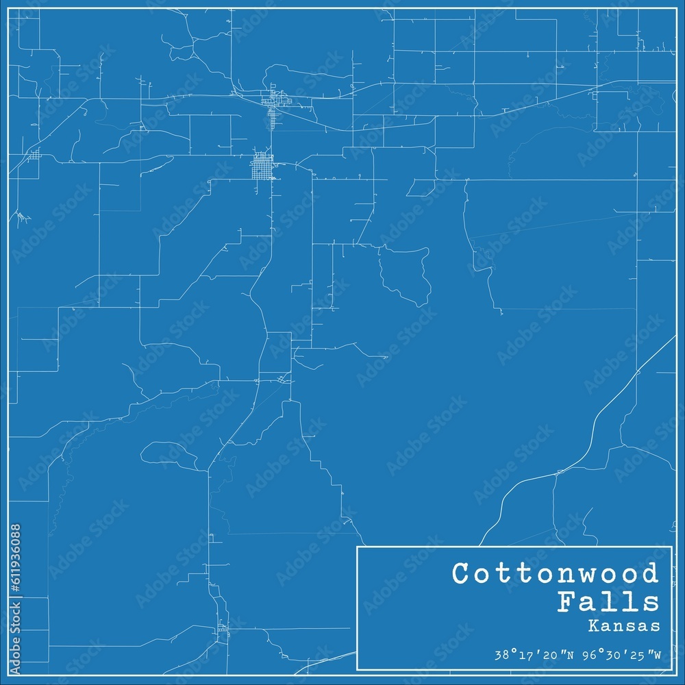 Fototapeta premium Blueprint US city map of Cottonwood Falls, Kansas.