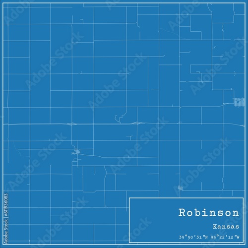 Blueprint US city map of Robinson, Kansas.