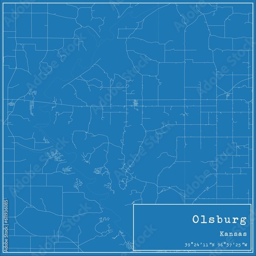 Blueprint US city map of Olsburg, Kansas.