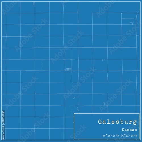 Blueprint US city map of Galesburg, Kansas. © Rezona