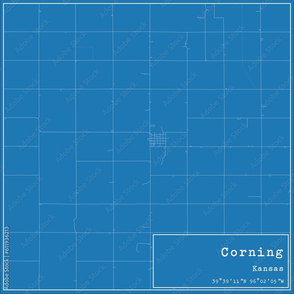 Blueprint US city map of Corning, Kansas.