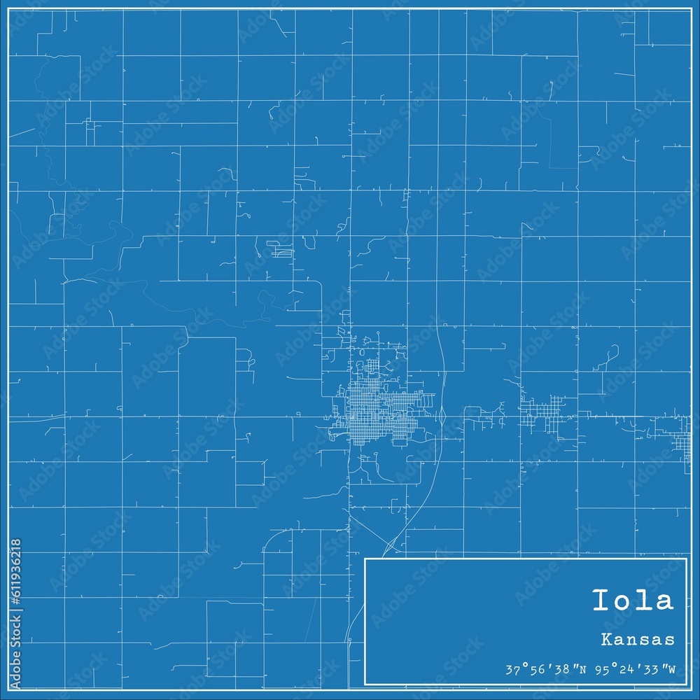 Blueprint US city map of Iola, Kansas. Blueprint US city map of Iola, Kansas.