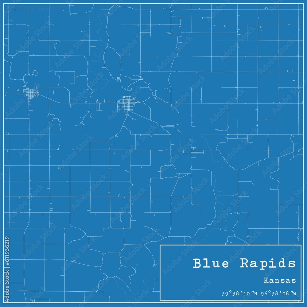 Blueprint US city map of Blue Rapids, Kansas.