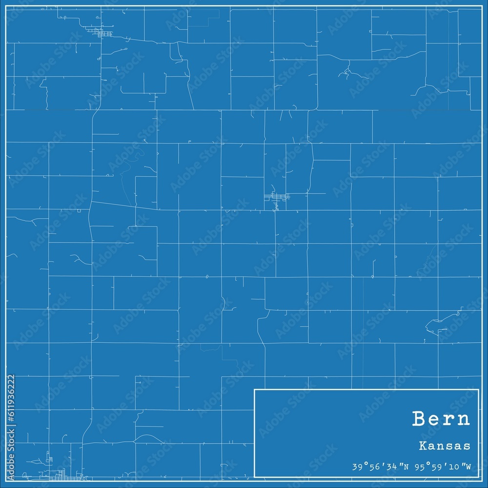 Blueprint US city map of Bern, Kansas.
