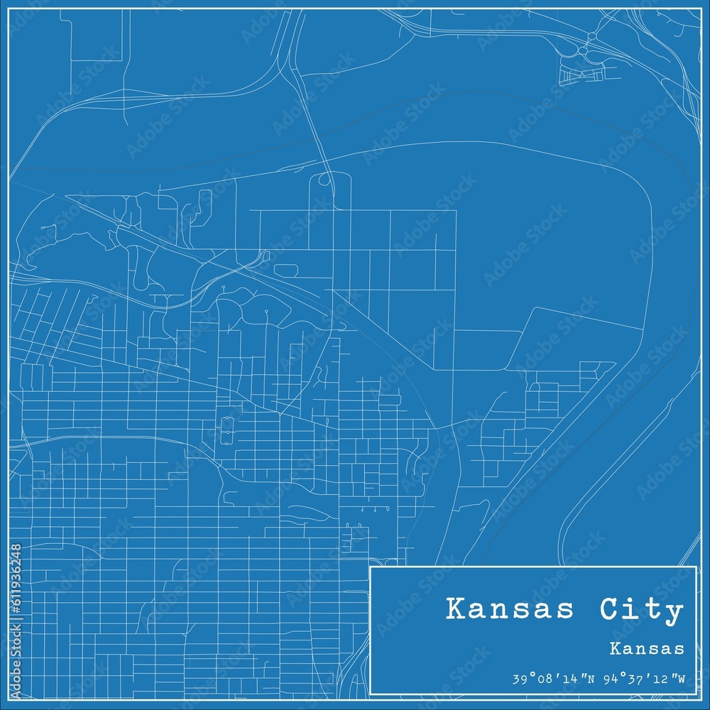 Fototapeta premium Blueprint US city map of Kansas City, Kansas.