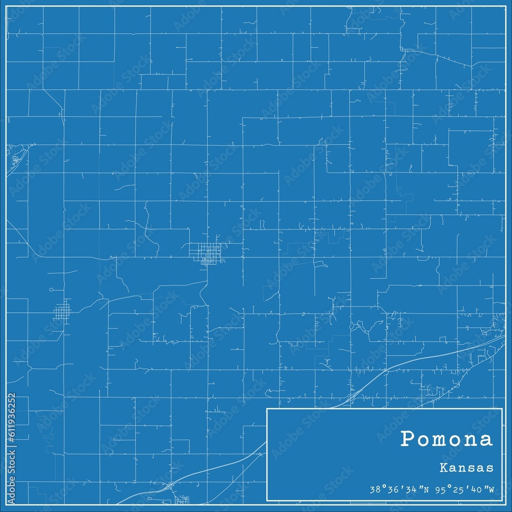 Blueprint US city map of Pomona, Kansas.