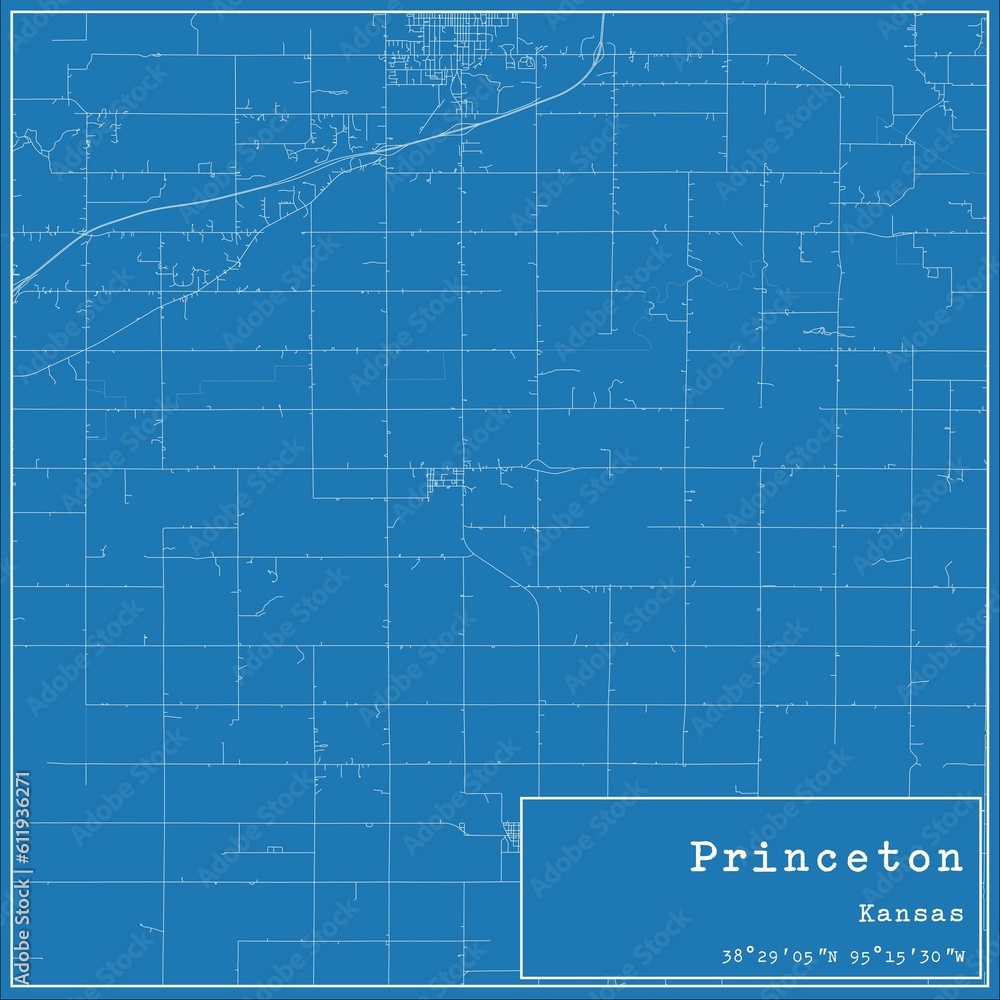 Blueprint US city map of Princeton, Kansas. Blueprint US city map of Princeton, Kansas.
