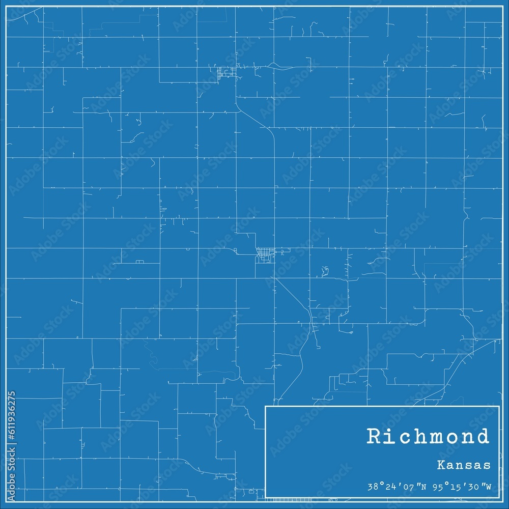 Blueprint US city map of Richmond, Kansas.