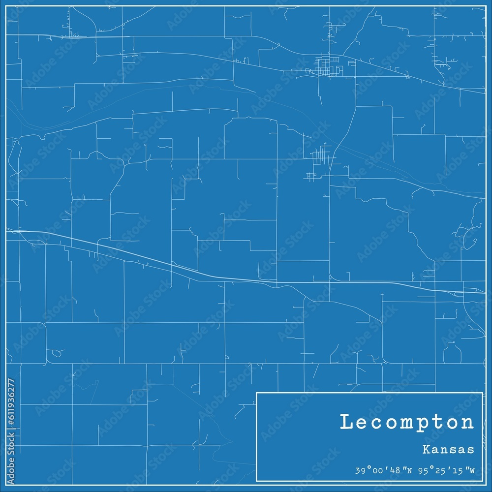 Blueprint US city map of Lecompton, Kansas.