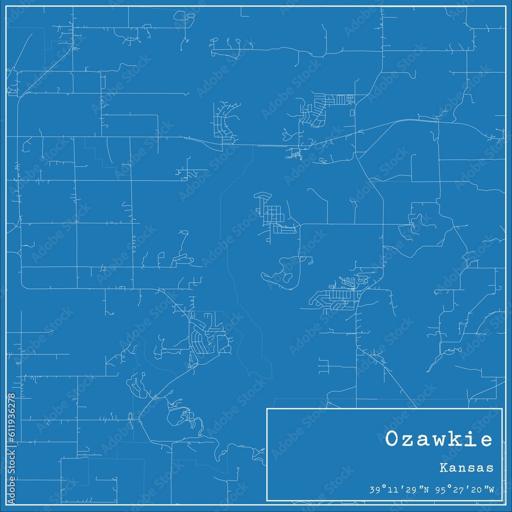 Fototapeta premium Blueprint US city map of Ozawkie, Kansas.