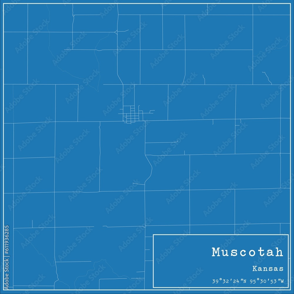 Blueprint US city map of Muscotah, Kansas.