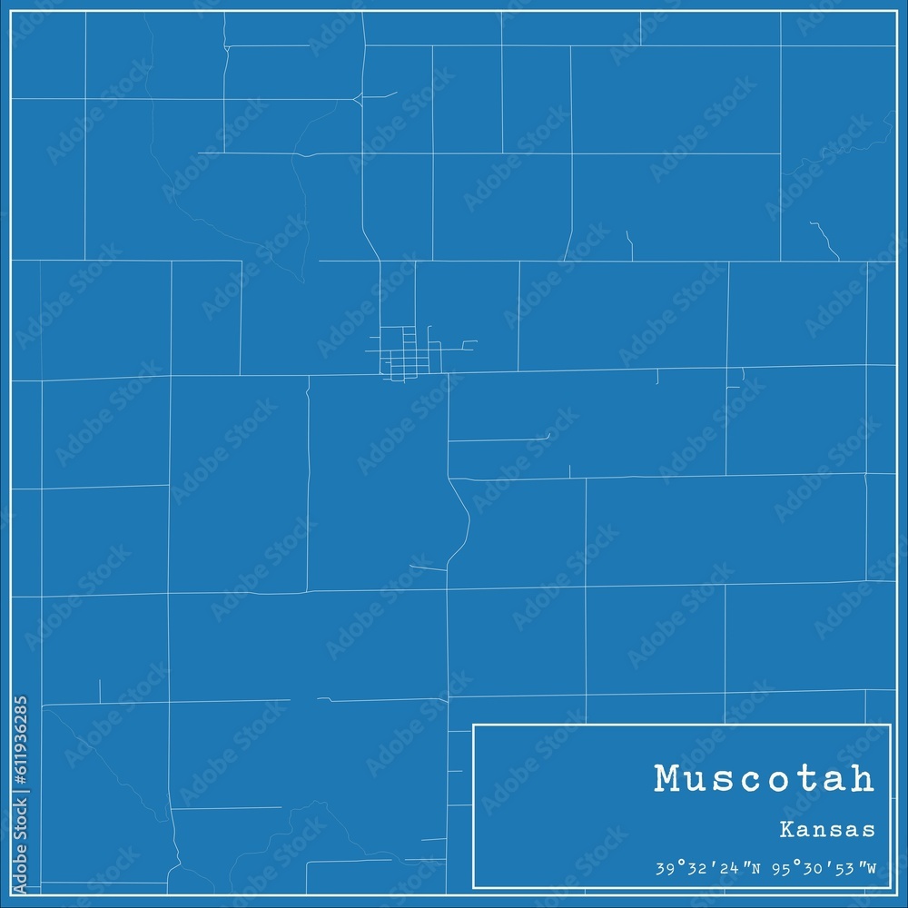 Obraz premium Blueprint US city map of Muscotah, Kansas.