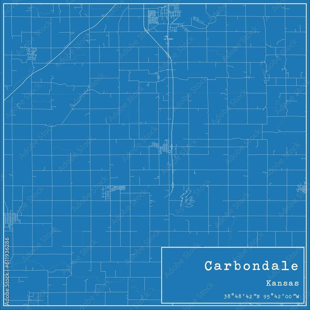 Blueprint US city map of Carbondale, Kansas.
