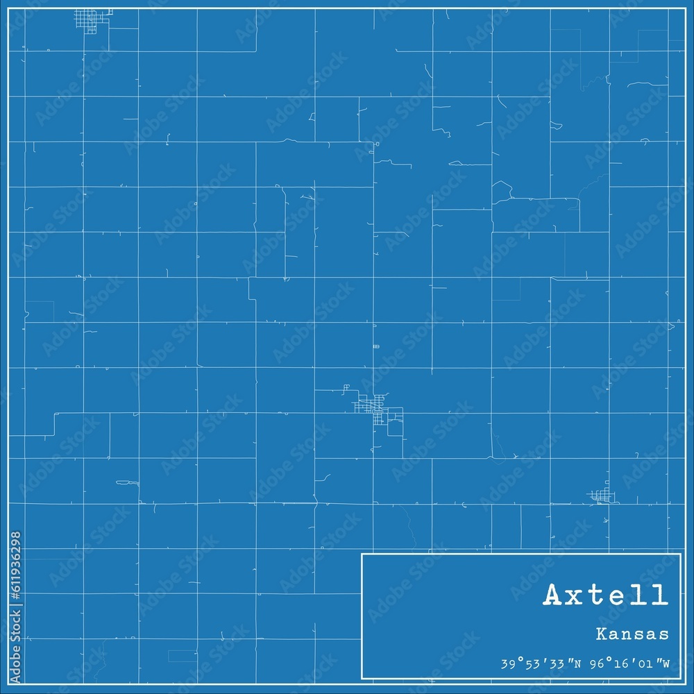 Blueprint US city map of Axtell, Kansas.