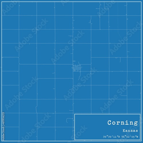 Blueprint US city map of Corning  Kansas.